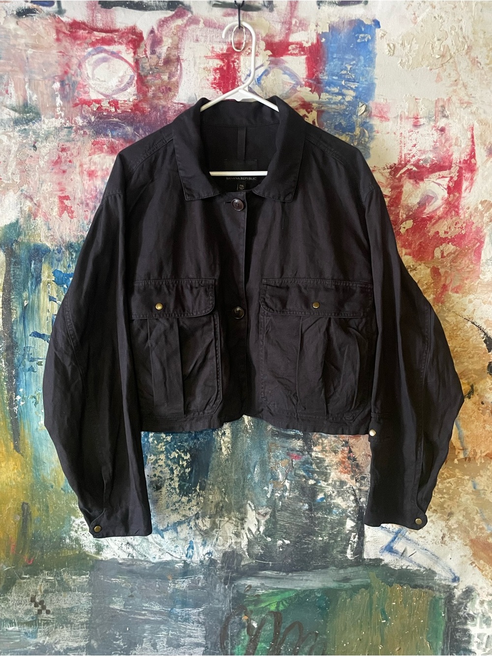 Banana Republic Black Cropped Utility Jacket with Flap Pockets